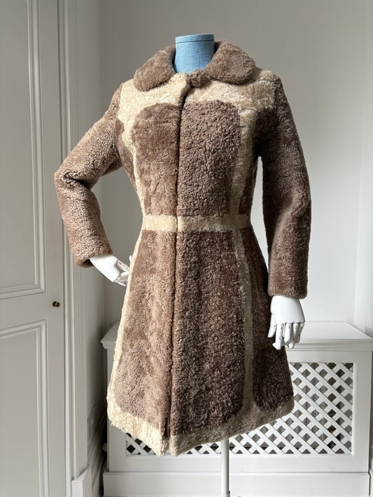 1960s Brown & Cream Faux Shearling Coat