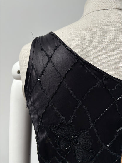 1930s Black Satin Beaded Evening Dress (wounded)