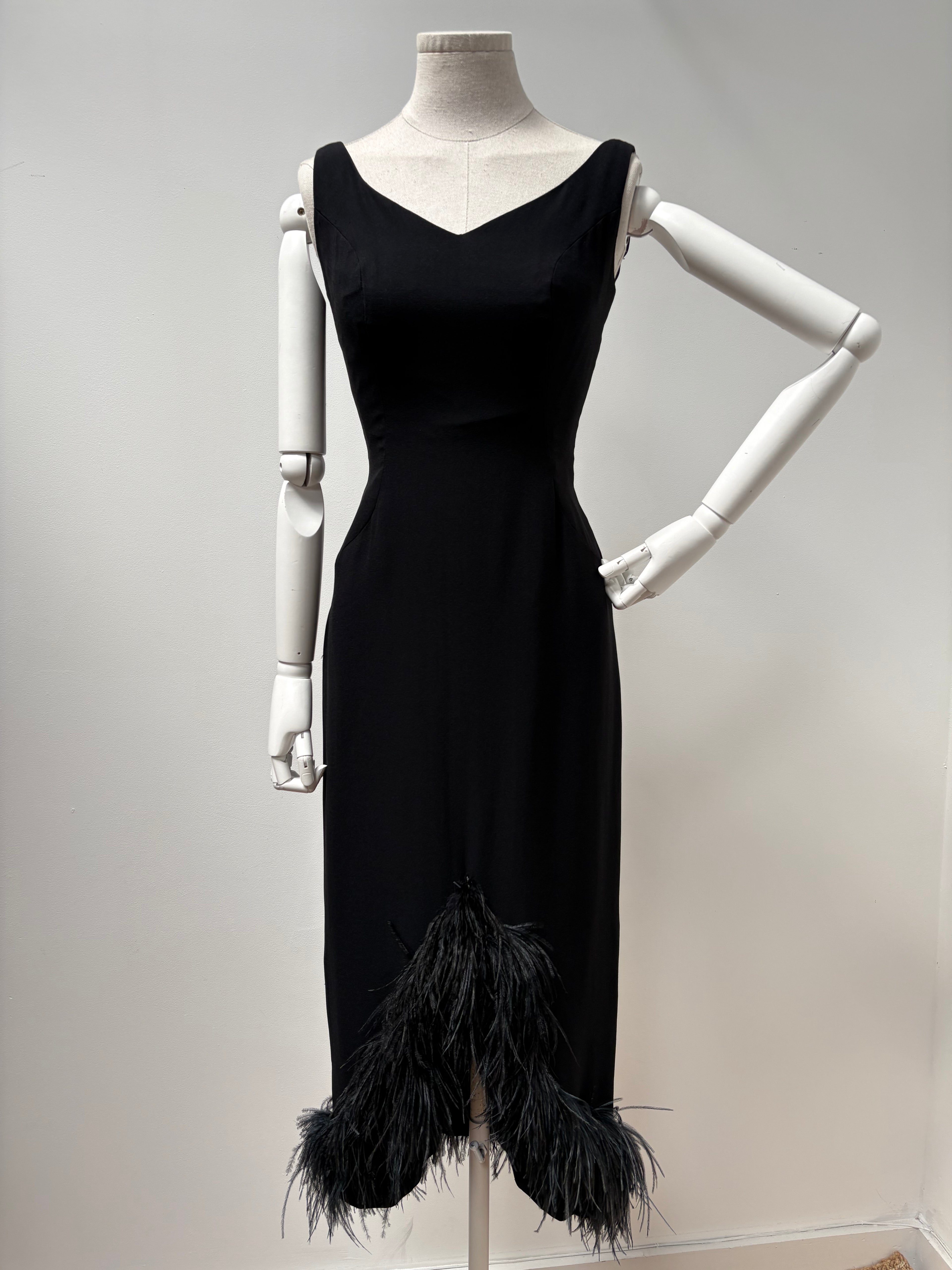 1960s Wiggle Dress with Feather Hem