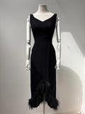 1960s Wiggle Dress with Feather Hem