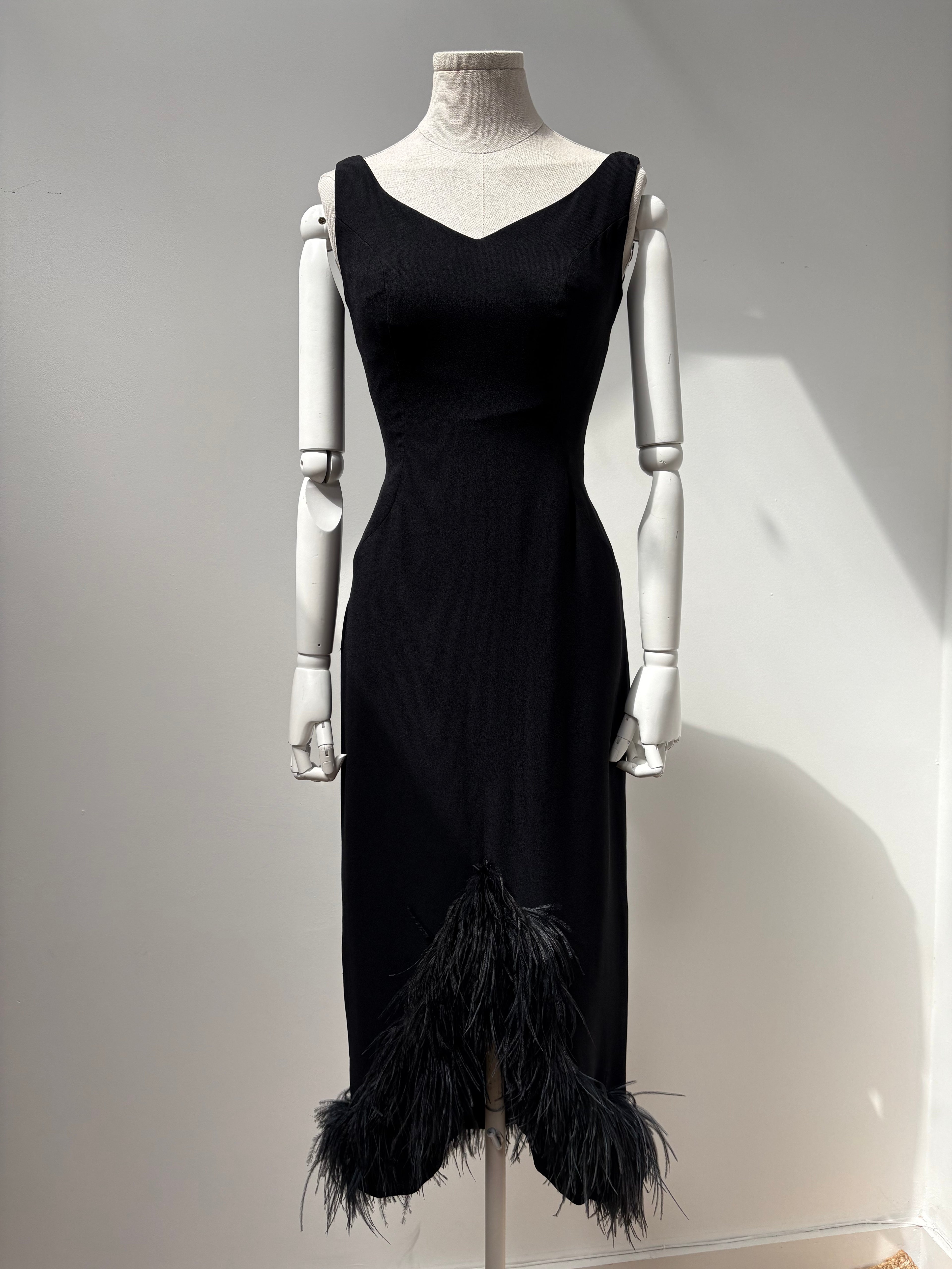 1960s Wiggle Dress with Feather Hem