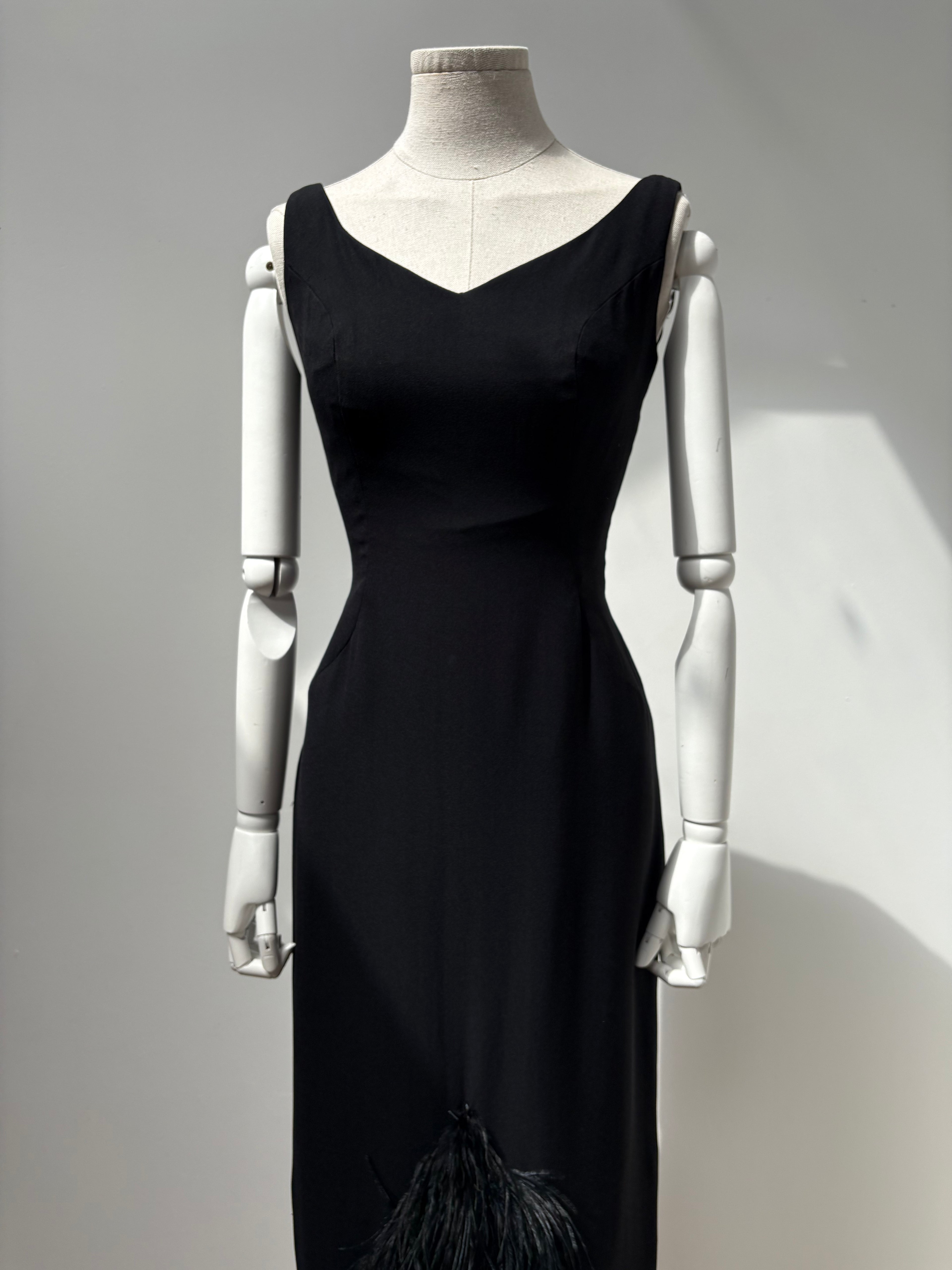 1960s Wiggle Dress with Feather Hem