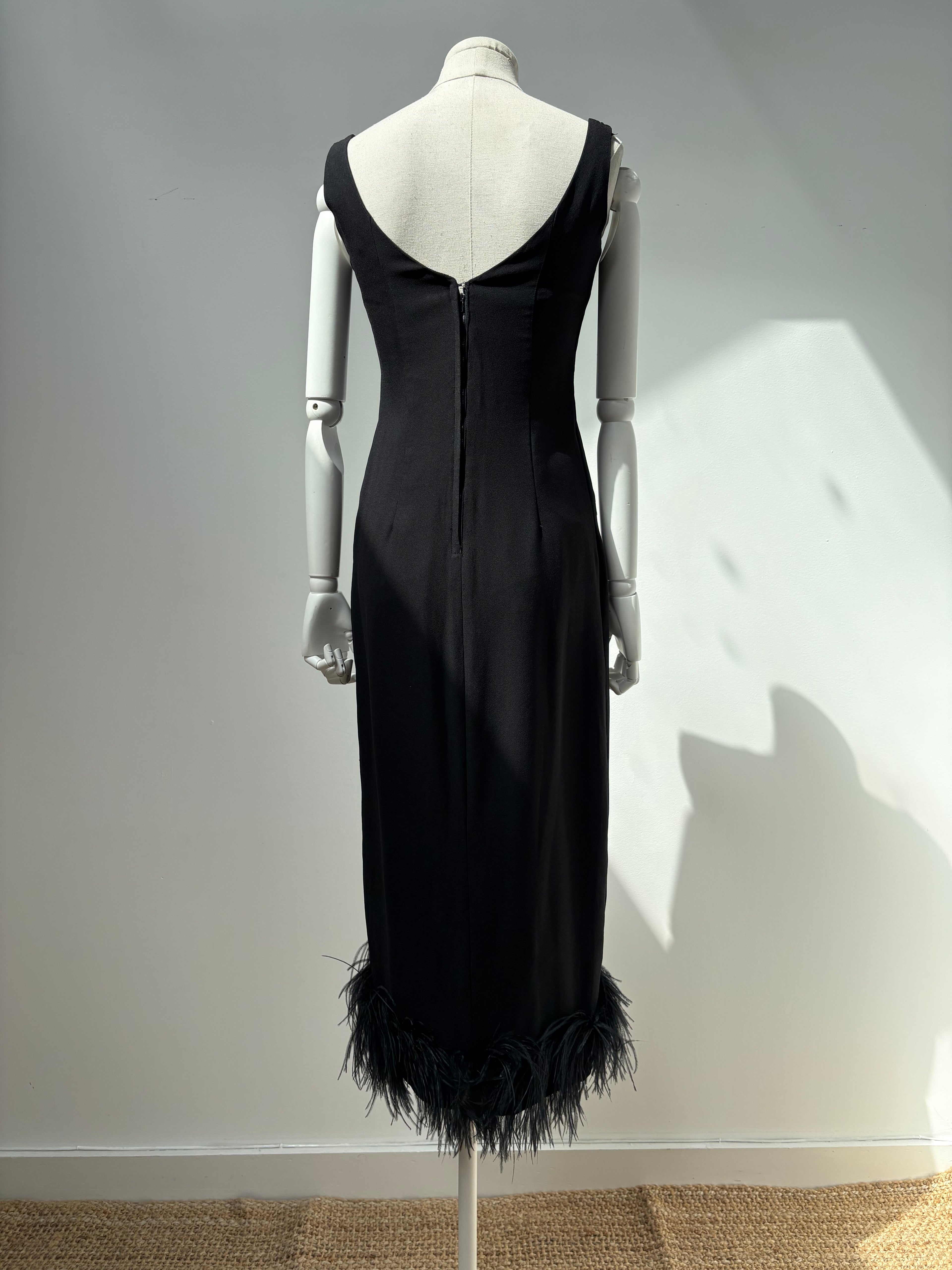 1960s Wiggle Dress with Feather Hem