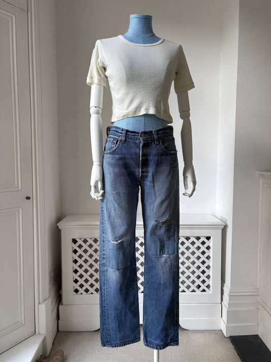 2000s 'Levis' 501 Patched Up Straight Leg Jeans
