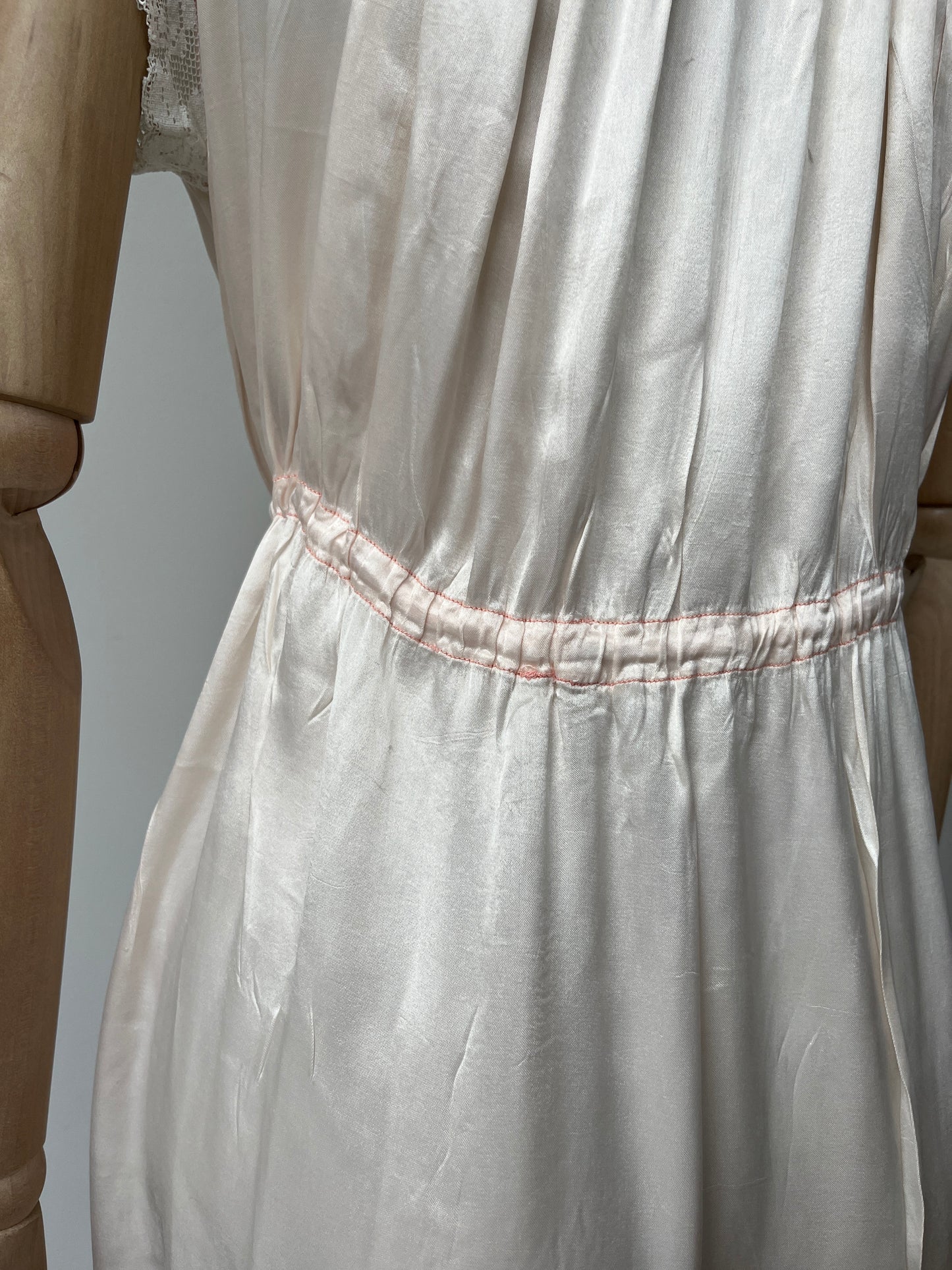 1920s Reworked Pink Satin Nightdress with Crochet Lace Trim