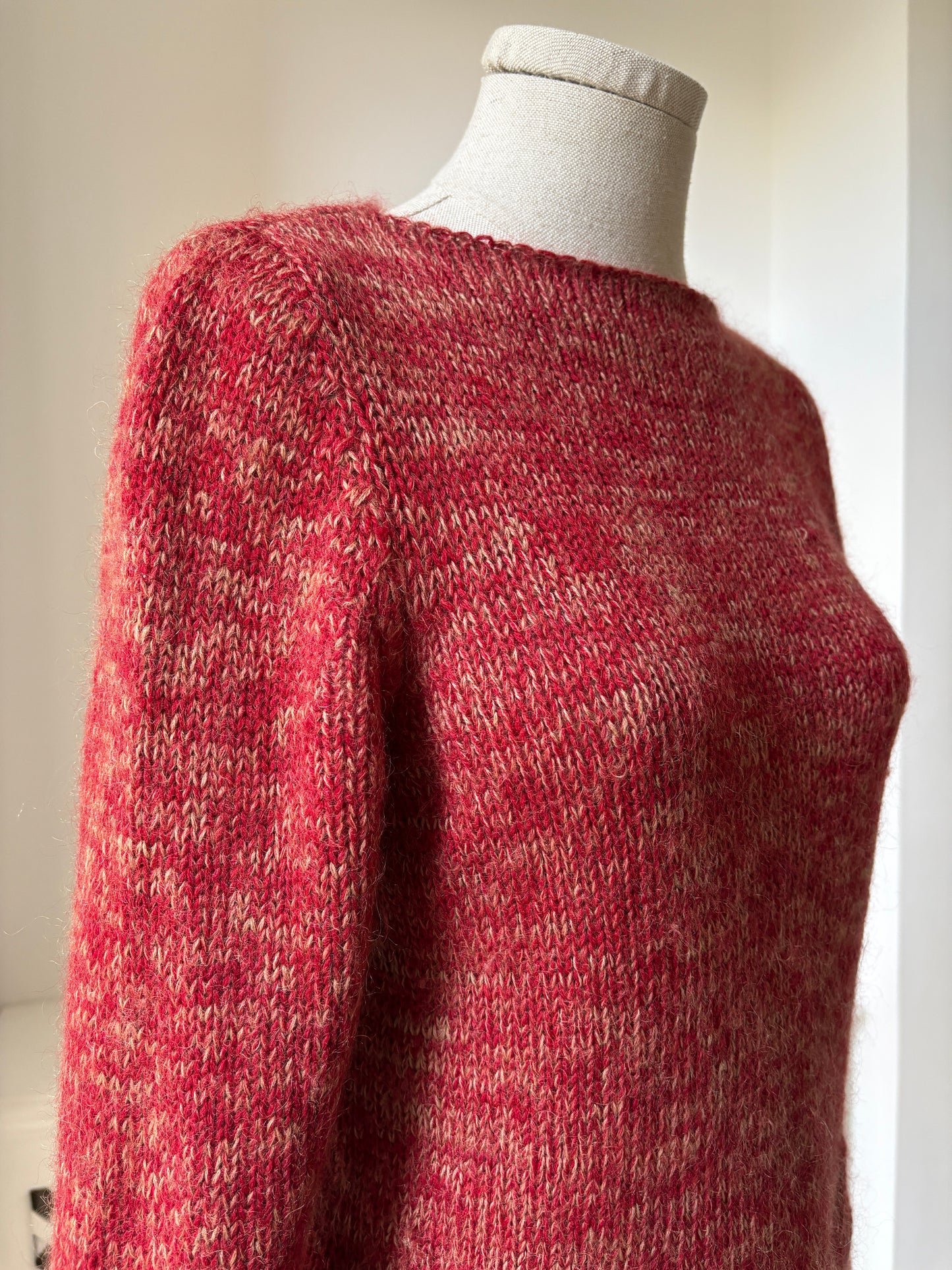1960s 1970s Mohair Red Knit Boatneck Sweater