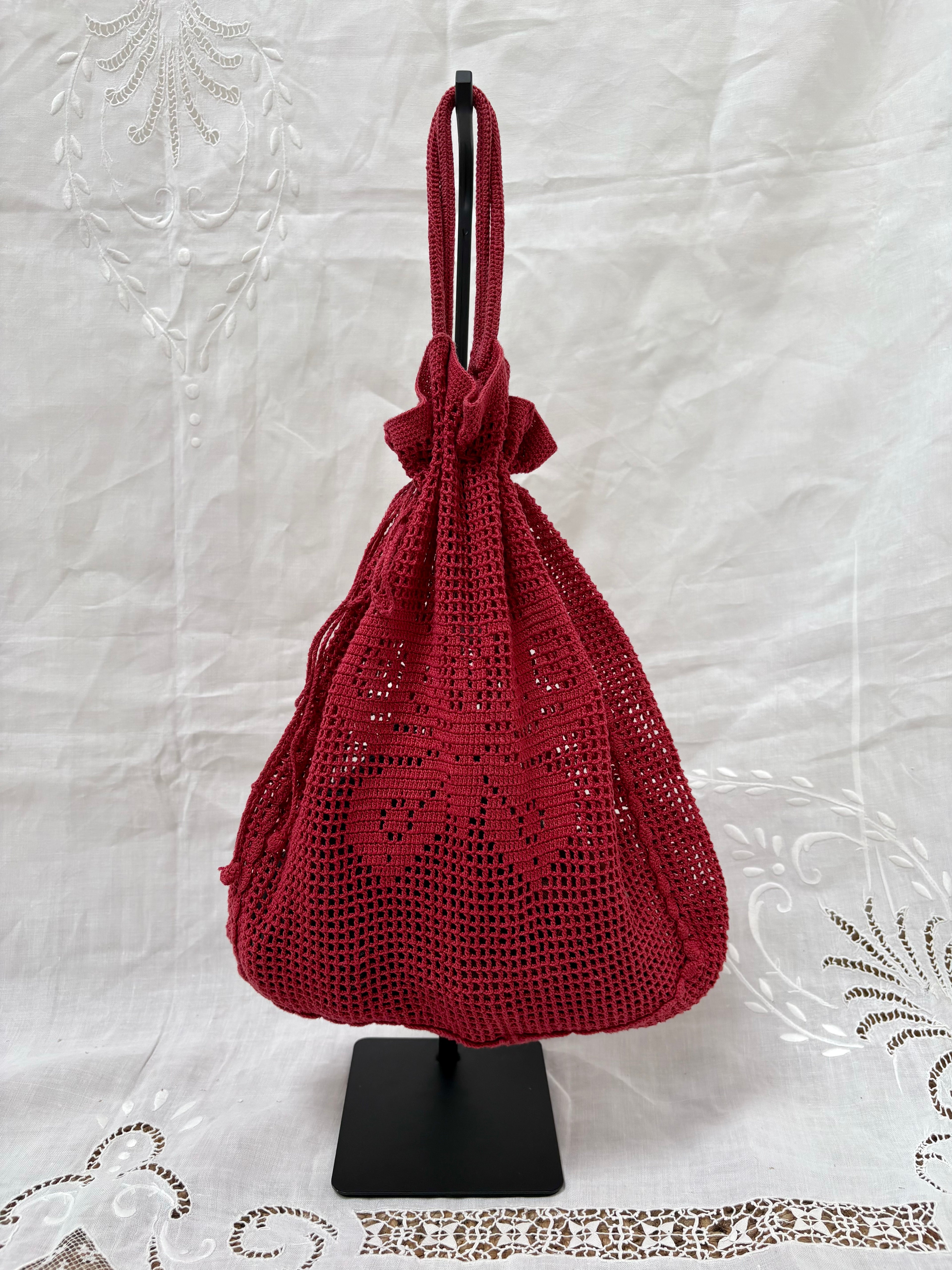 Vintage 1980s Red Crochet Bag