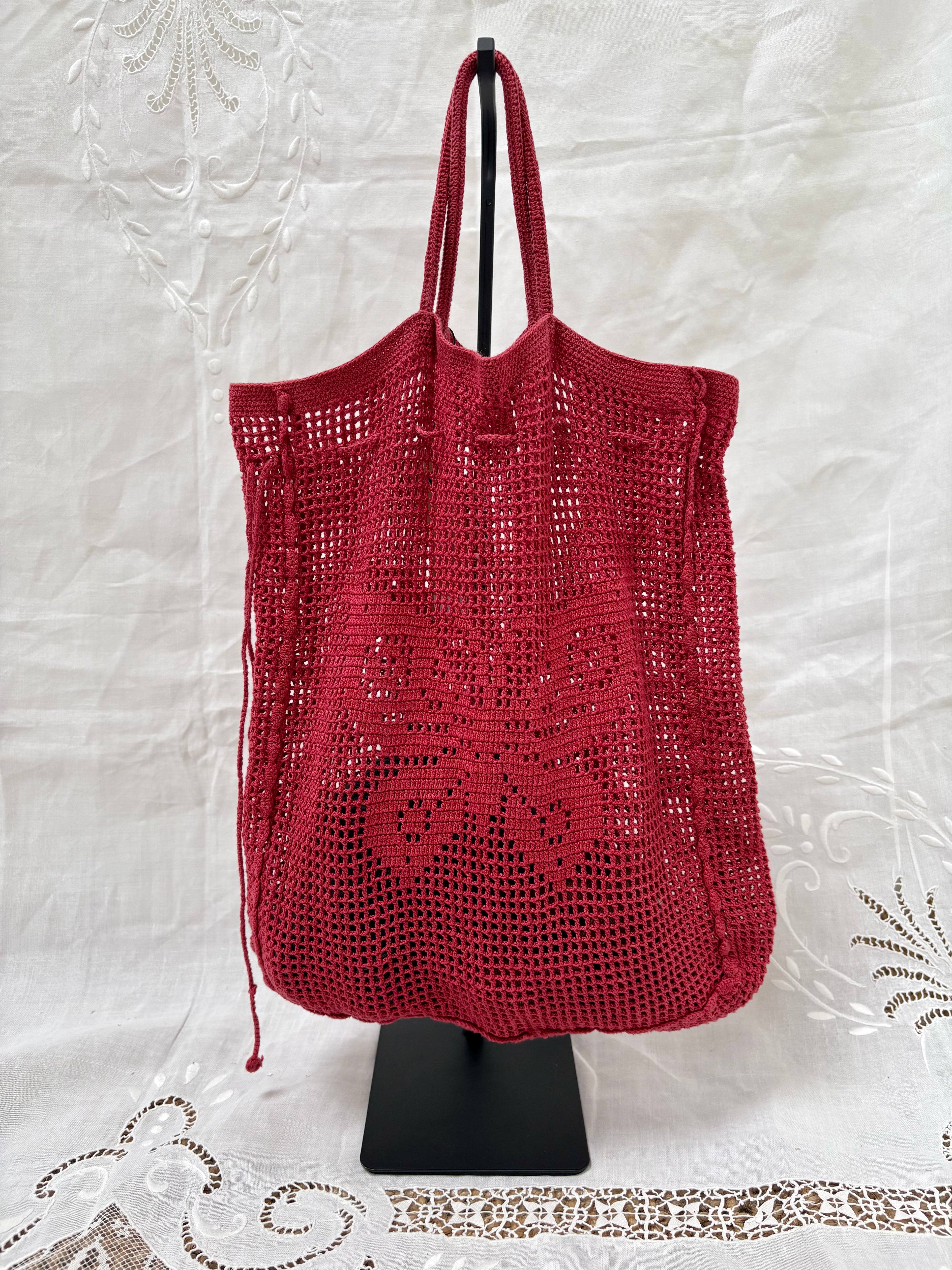 Vintage 1980s Red Crochet Bag