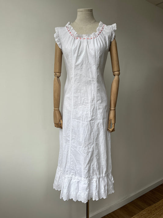 1900s 1910s Cotton Underdress Chemise with Pink Ribbon