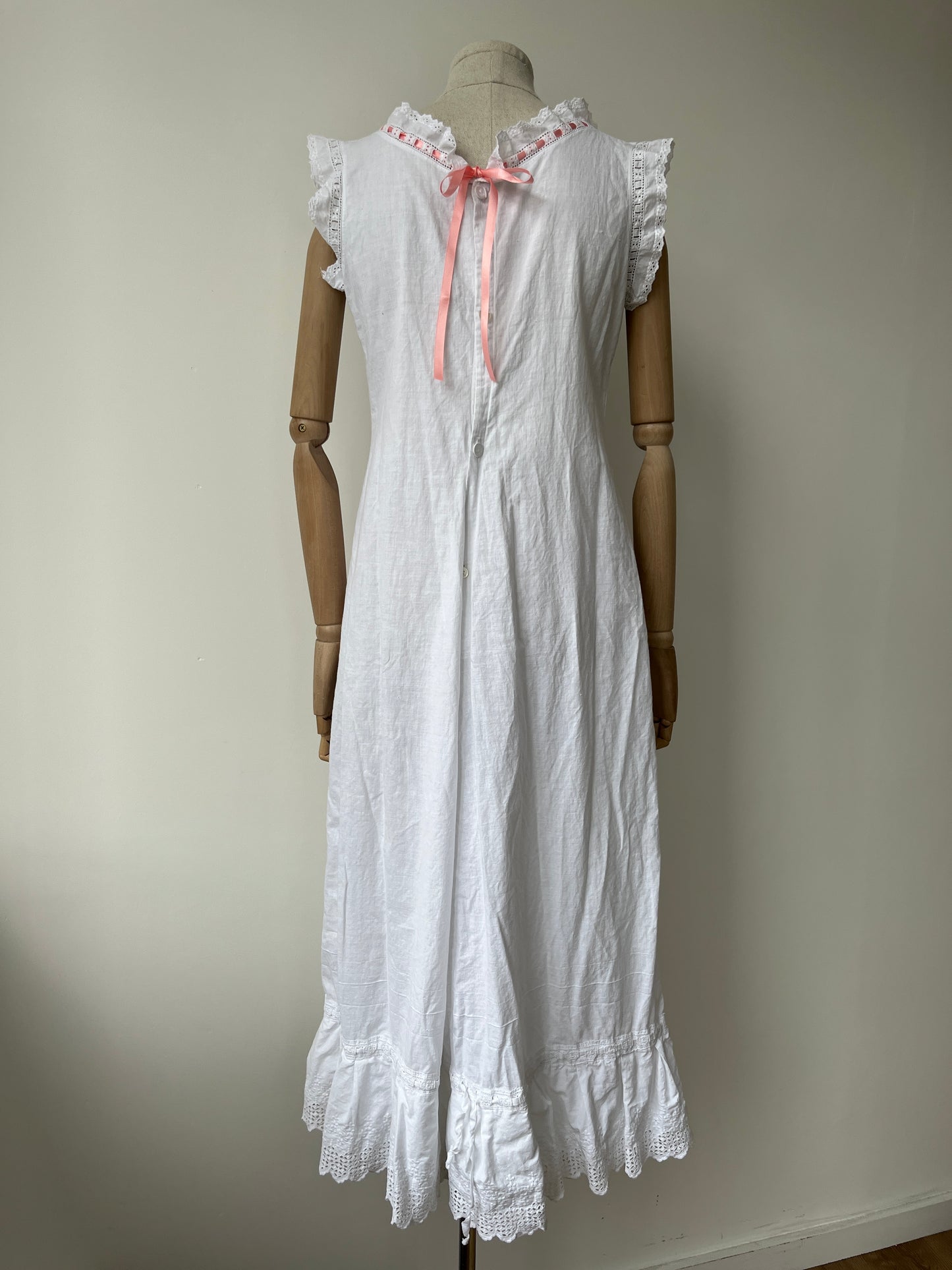 1900s 1910s Cotton Underdress Chemise with Pink Ribbon