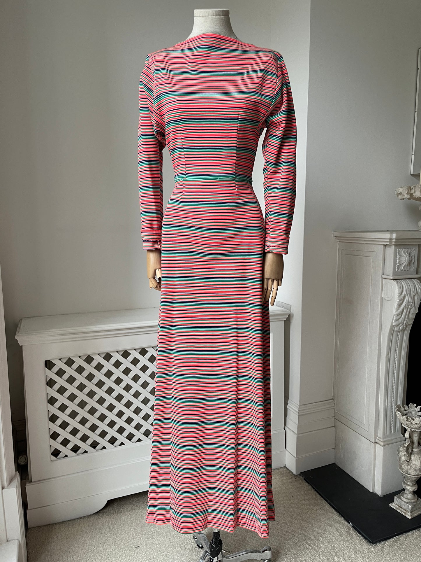 1970s Homemade Striped Boat Neck Maxi Dress