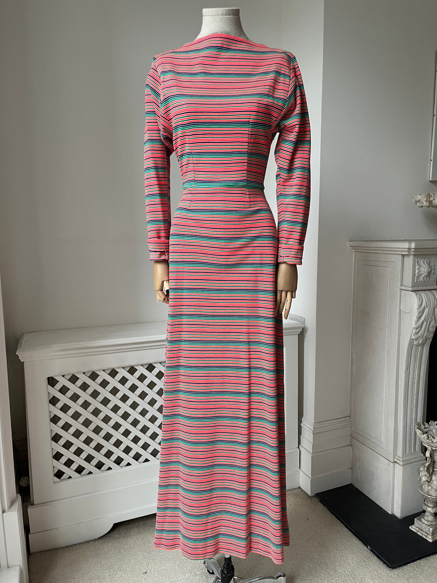 1970s Homemade Striped Boat Neck Maxi Dress