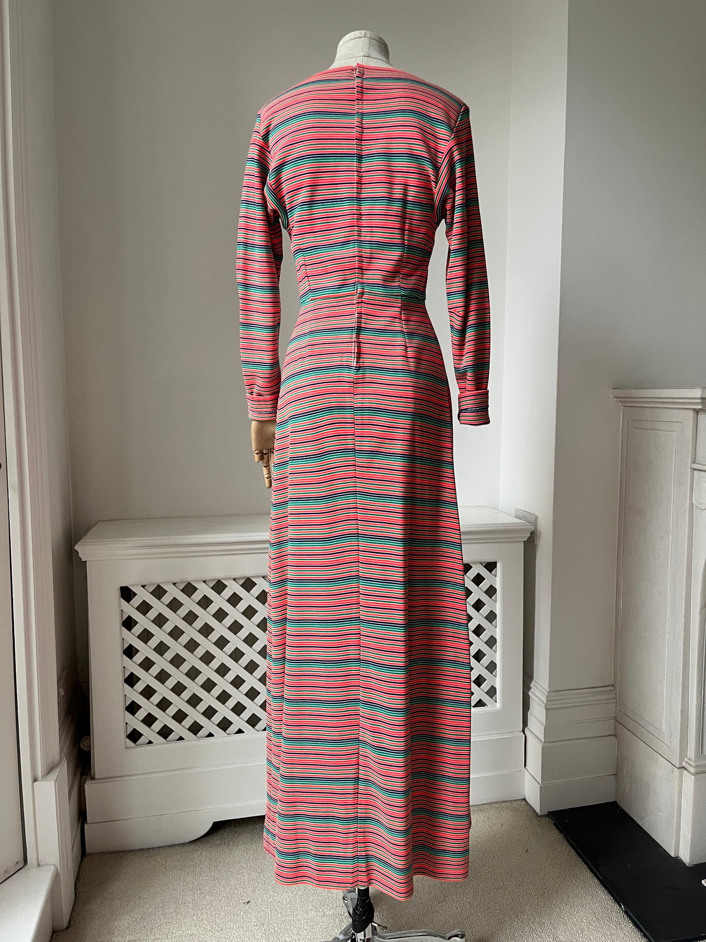 1970s Homemade Striped Boat Neck Maxi Dress