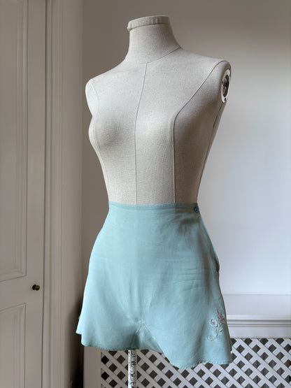 1940s Blue Embroidered Tap Pants