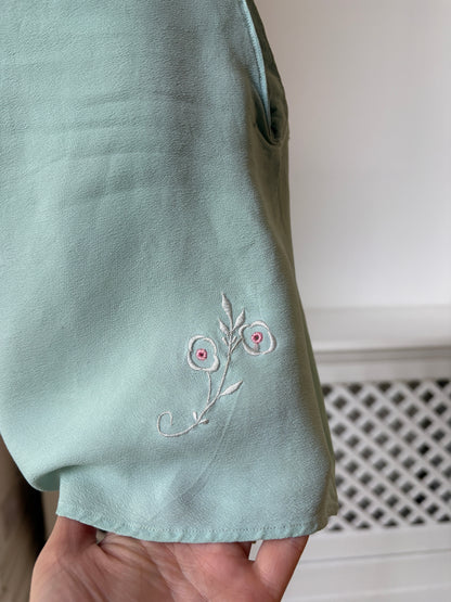 1940s Blue Embroidered Tap Pants