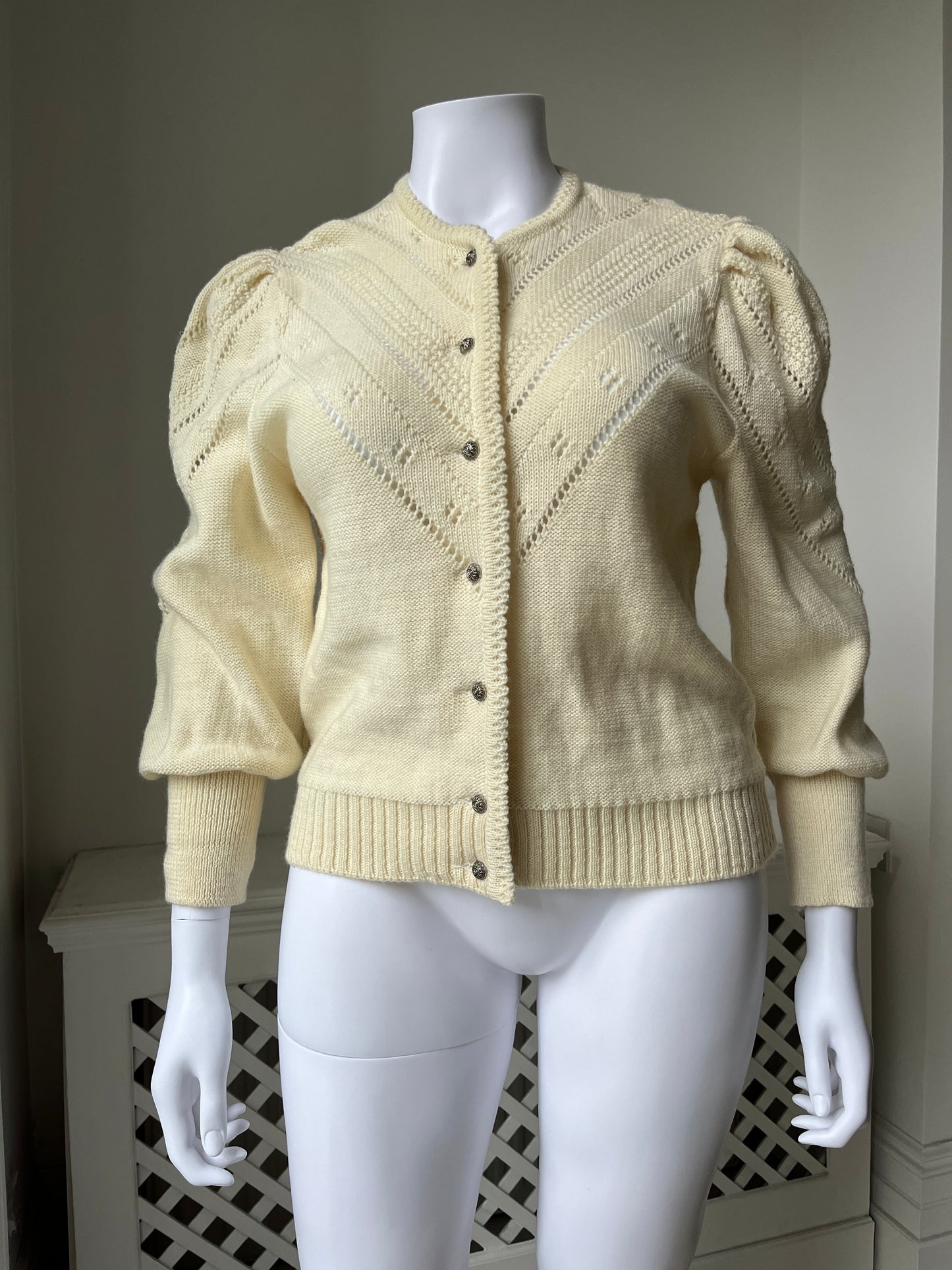 1980s Butter Cream Tratchten Style Wool Cardigan