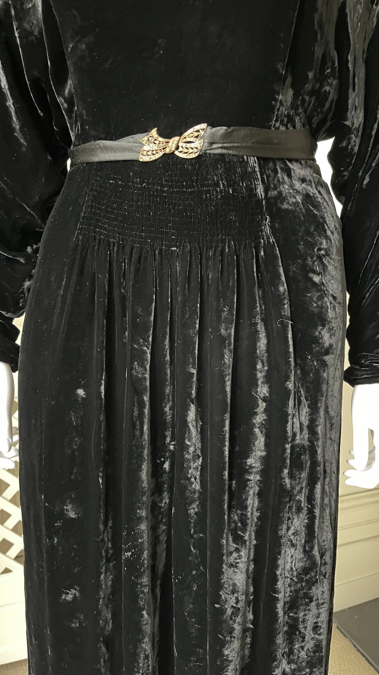 1930s Black Velvet Evening Dress with Dolman Sleeves