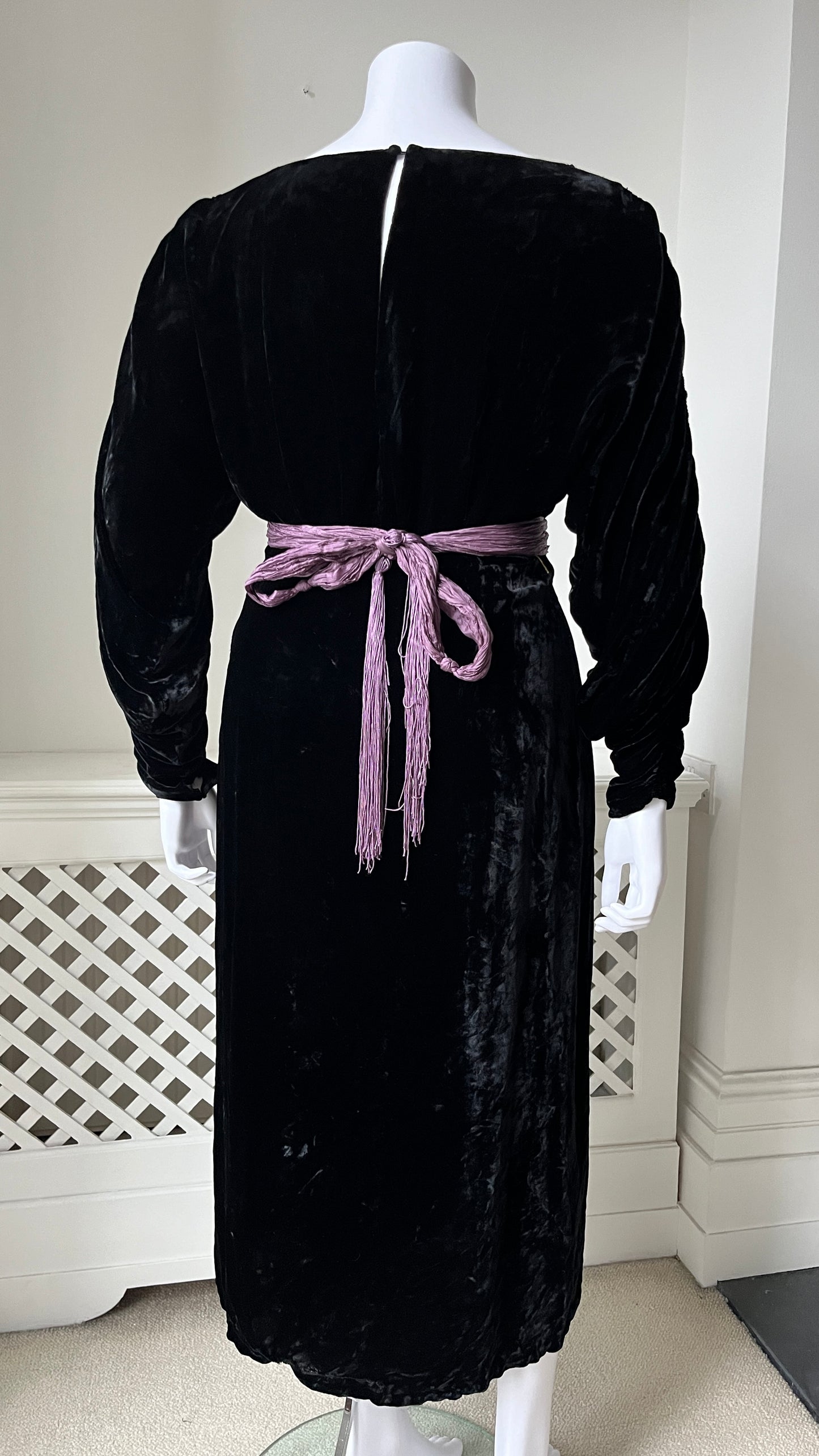 1930s Black Velvet Evening Dress with Dolman Sleeves