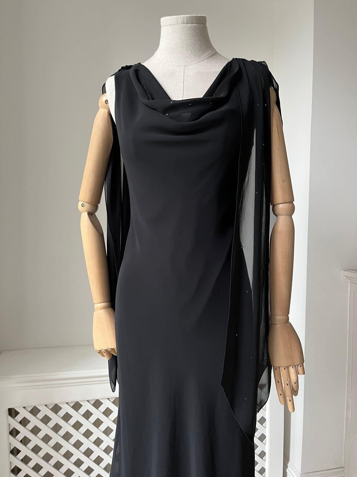 2000s Y2K 'Brunella' Caped Sleeve Bias Slip Dress with Cowl