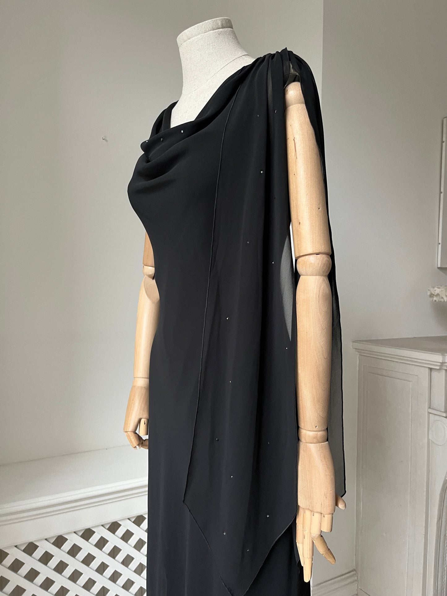 2000s Y2K 'Brunella' Caped Sleeve Bias Slip Dress with Cowl