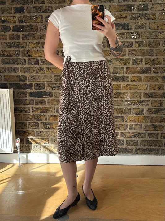 1990s Animal Print Wrapover Midi Skirt