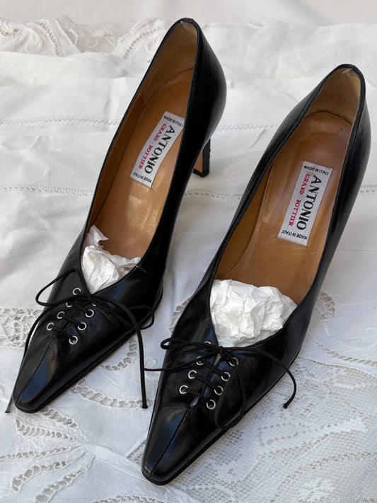 1990s Leather Heels with Corset Toe