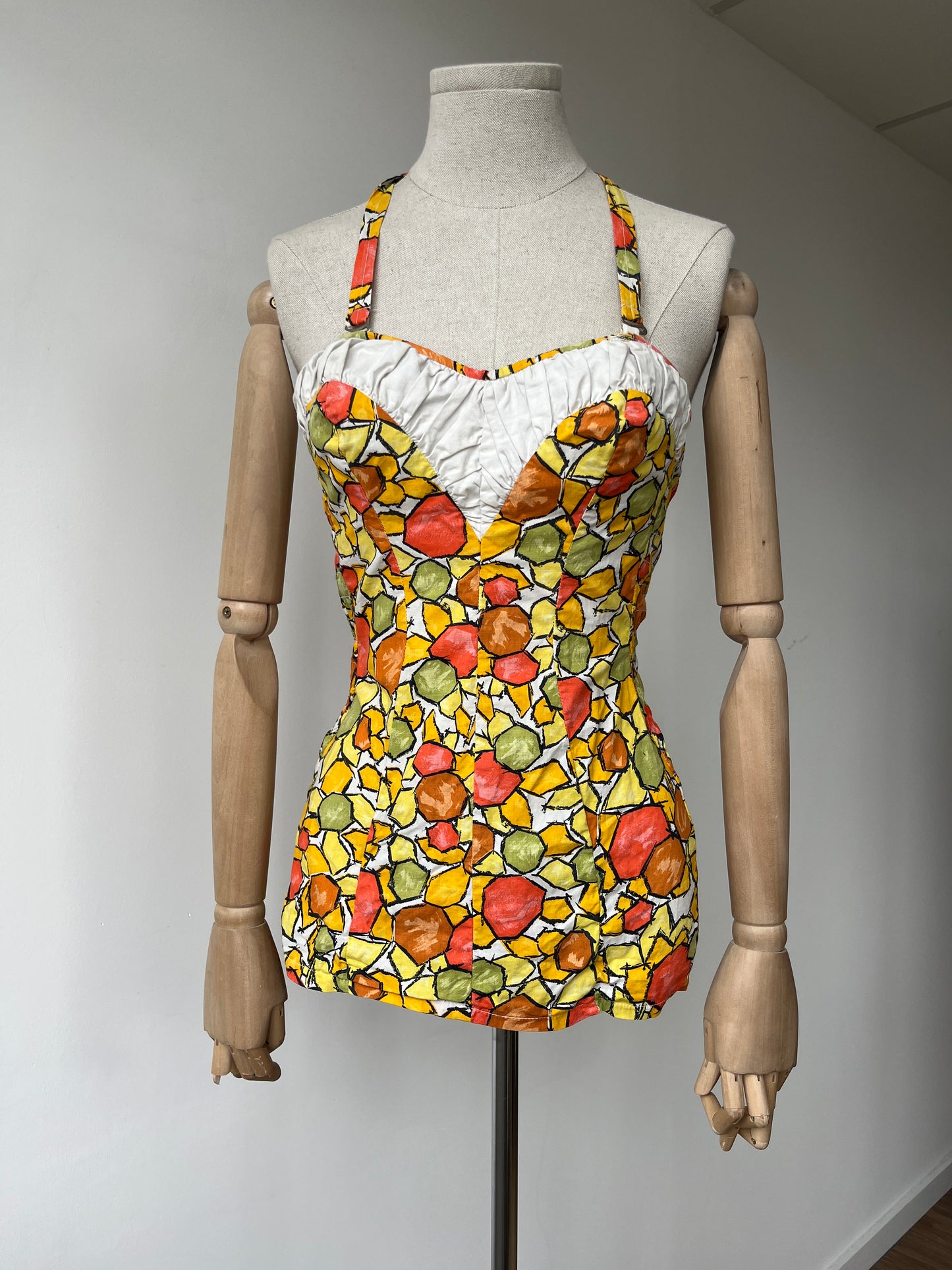 1950s 'Demoiselle' Midcentury Abstract Print Cotton Swimsuit