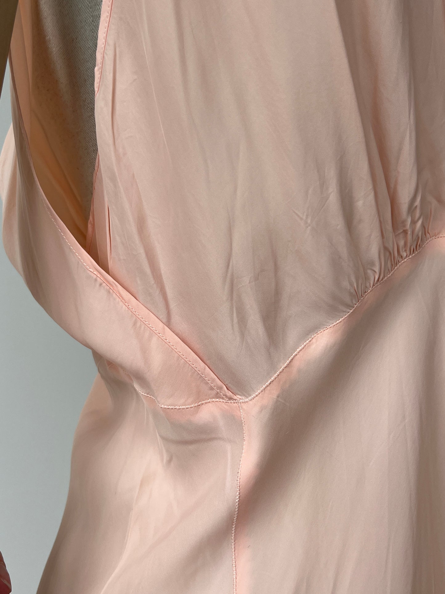 1930s 1940s Pink Rayon Crepe Slip Nightdress with Bows