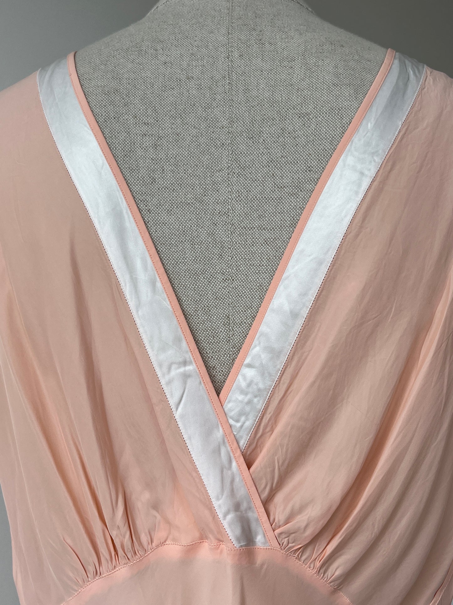 1930s 1940s Pink Rayon Crepe Slip Nightdress with Bows