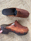 1980s Brown Leather Clogs with Wooden Soles