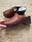 1980s Brown Leather Clogs with Wooden Soles