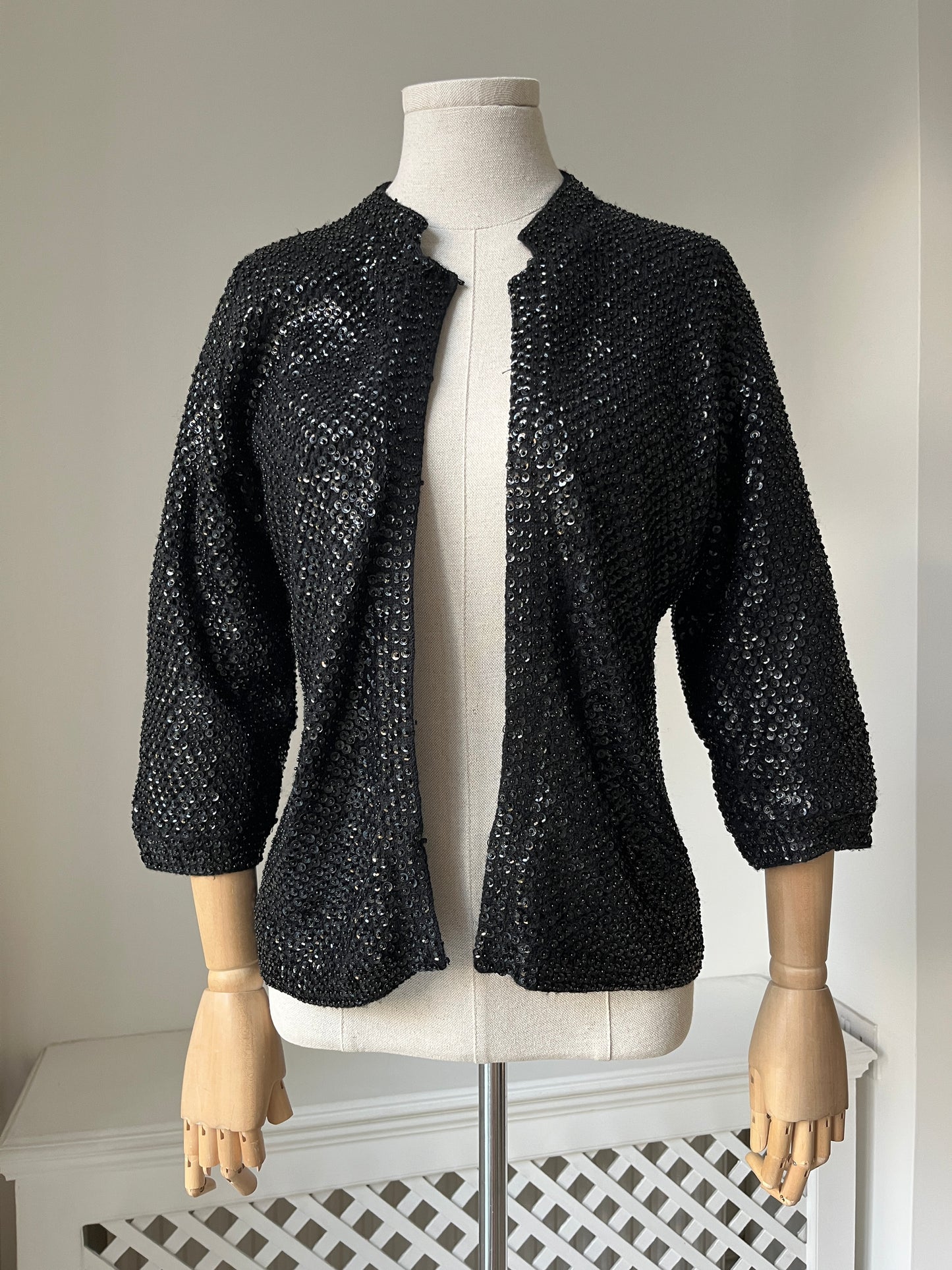 1960s Black Sequin Encrusted Cardigan