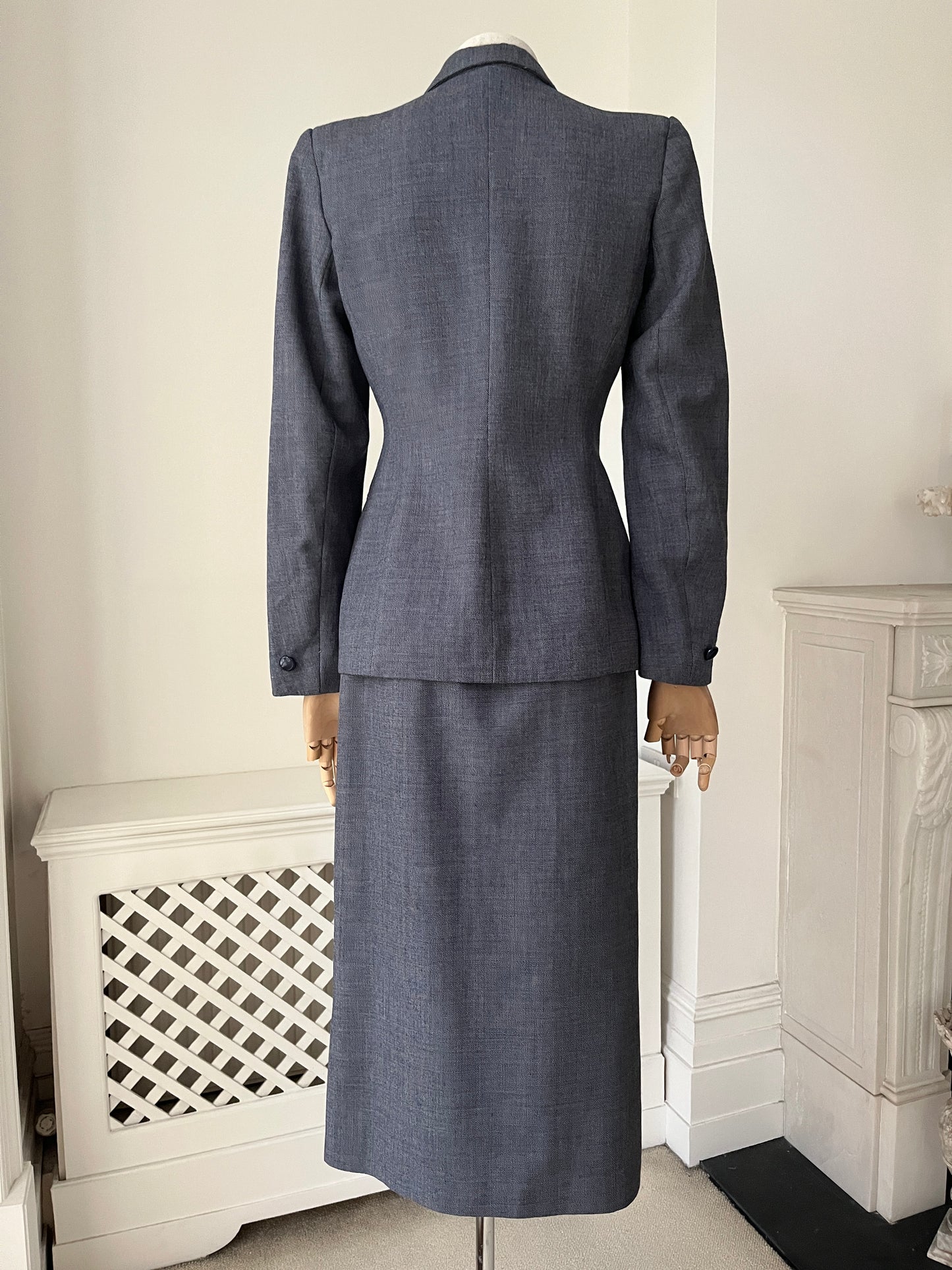 1940s Woven Grey Nipped Waist Skirt Suit