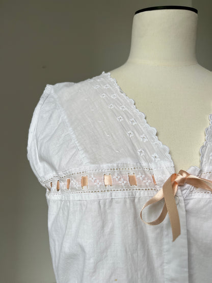 1910s Cotton Corset Cover with Pale Pink Ribbon