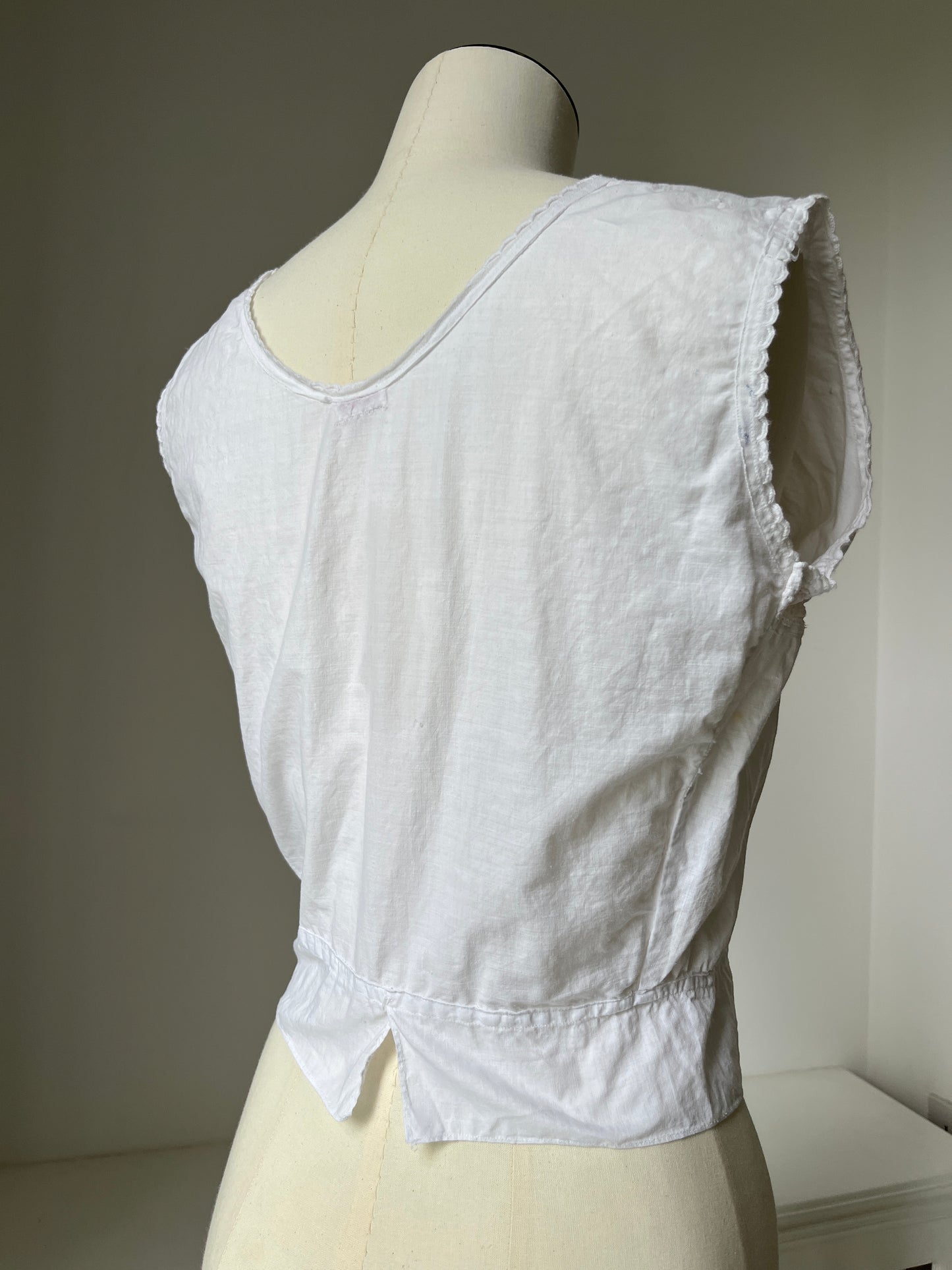 1910s Cotton Corset Cover with Pale Pink Ribbon