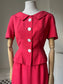 1950s Vibrant Red Slub Silk Suit with Mother of Pearl Buttons