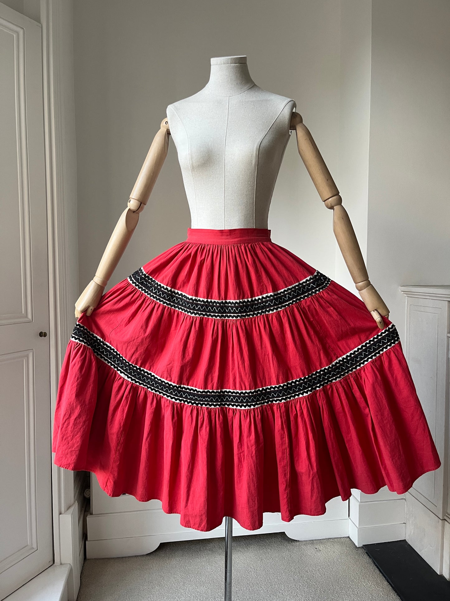 1950s 'Sandeze' Red Western Rickrack Circle Skirt