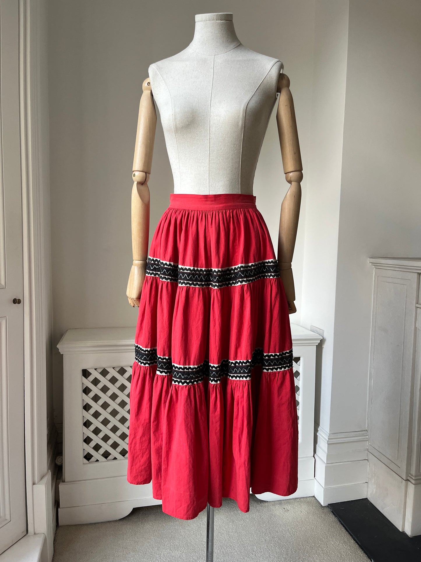 1950s 'Sandeze' Red Western Rickrack Circle Skirt