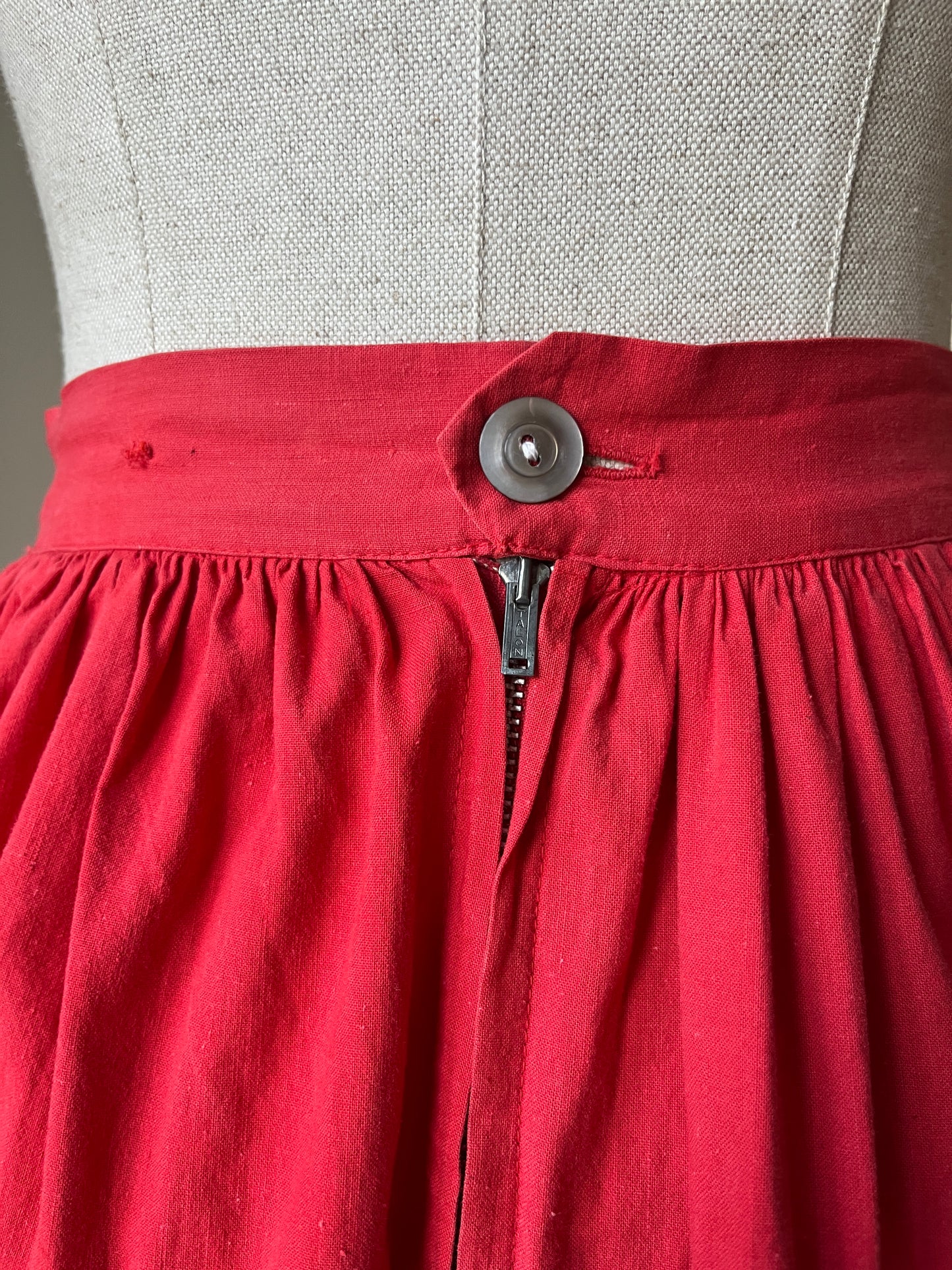 1950s 'Sandeze' Red Western Rickrack Circle Skirt