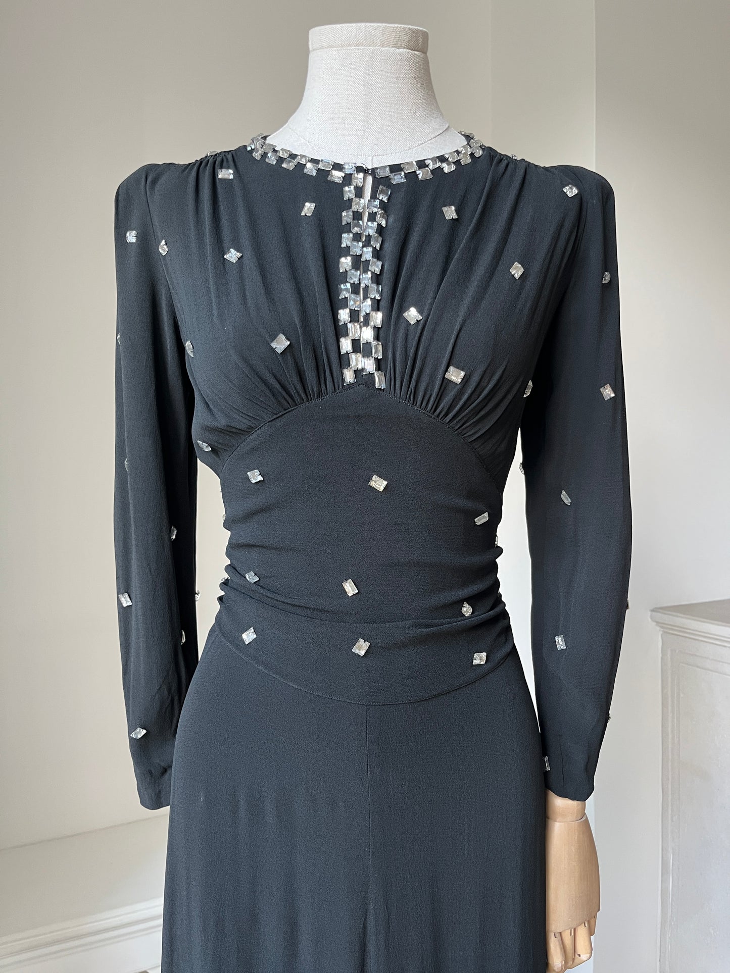 1940s 'Susan Small' Black Evening Dress with gems