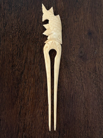 Vintage Carved Bone Hair Pin