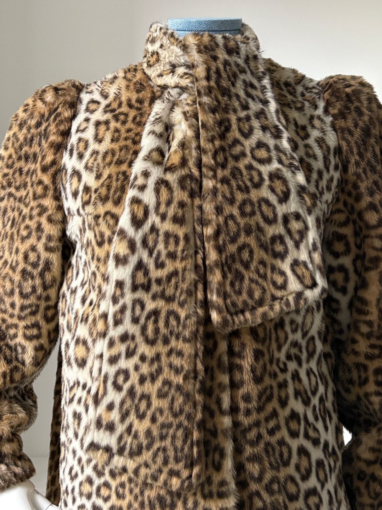 1980s Faux Fur Leopard Coat with Attached Scarf