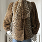 1980s Faux Fur Leopard Coat with Attached Scarf