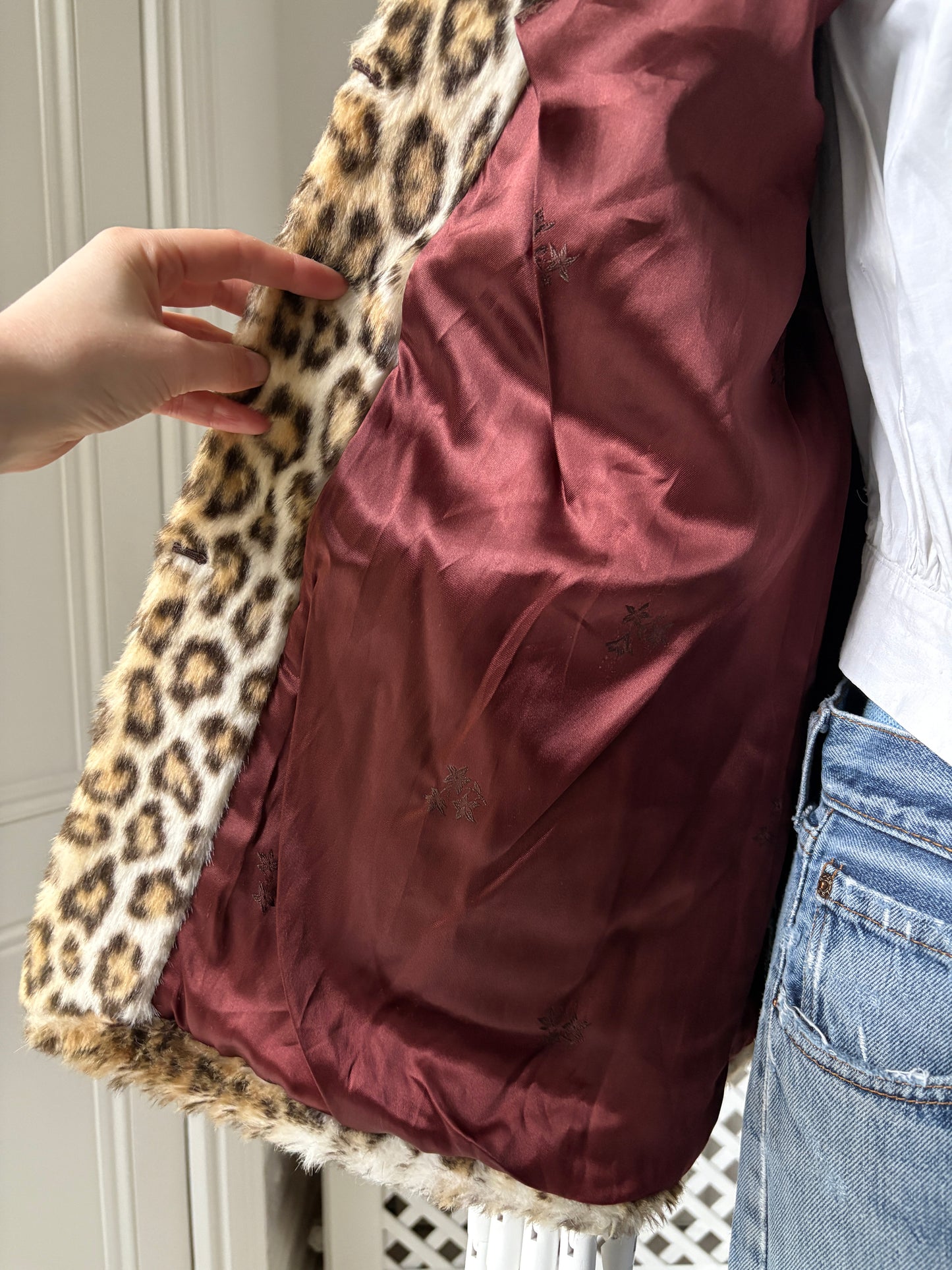 1980s Faux Fur Leopard Coat with Attached Scarf