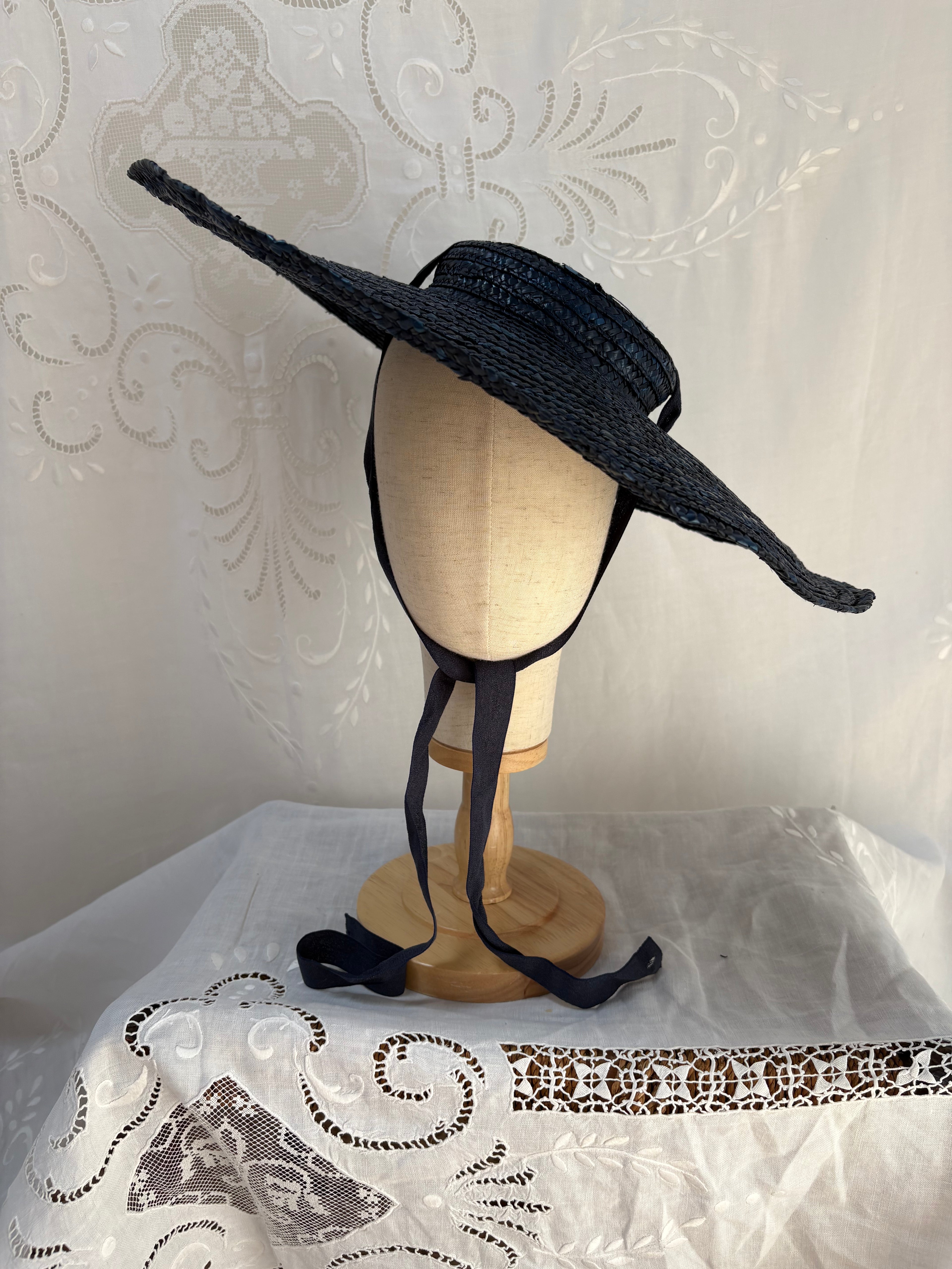 Reproduction 1940s Navy Blue Woven Tilt Hat