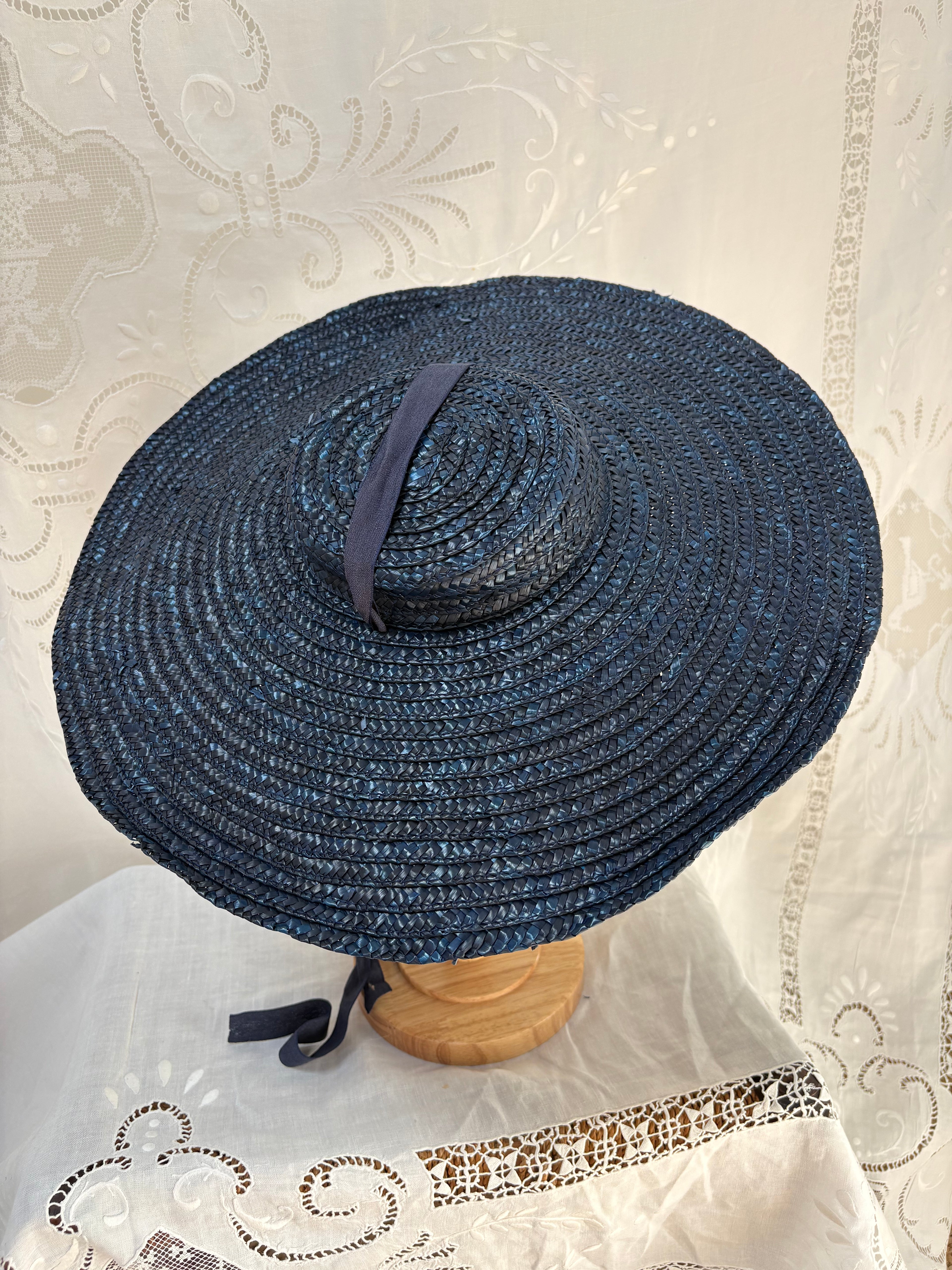 Reproduction 1940s Navy Blue Woven Tilt Hat