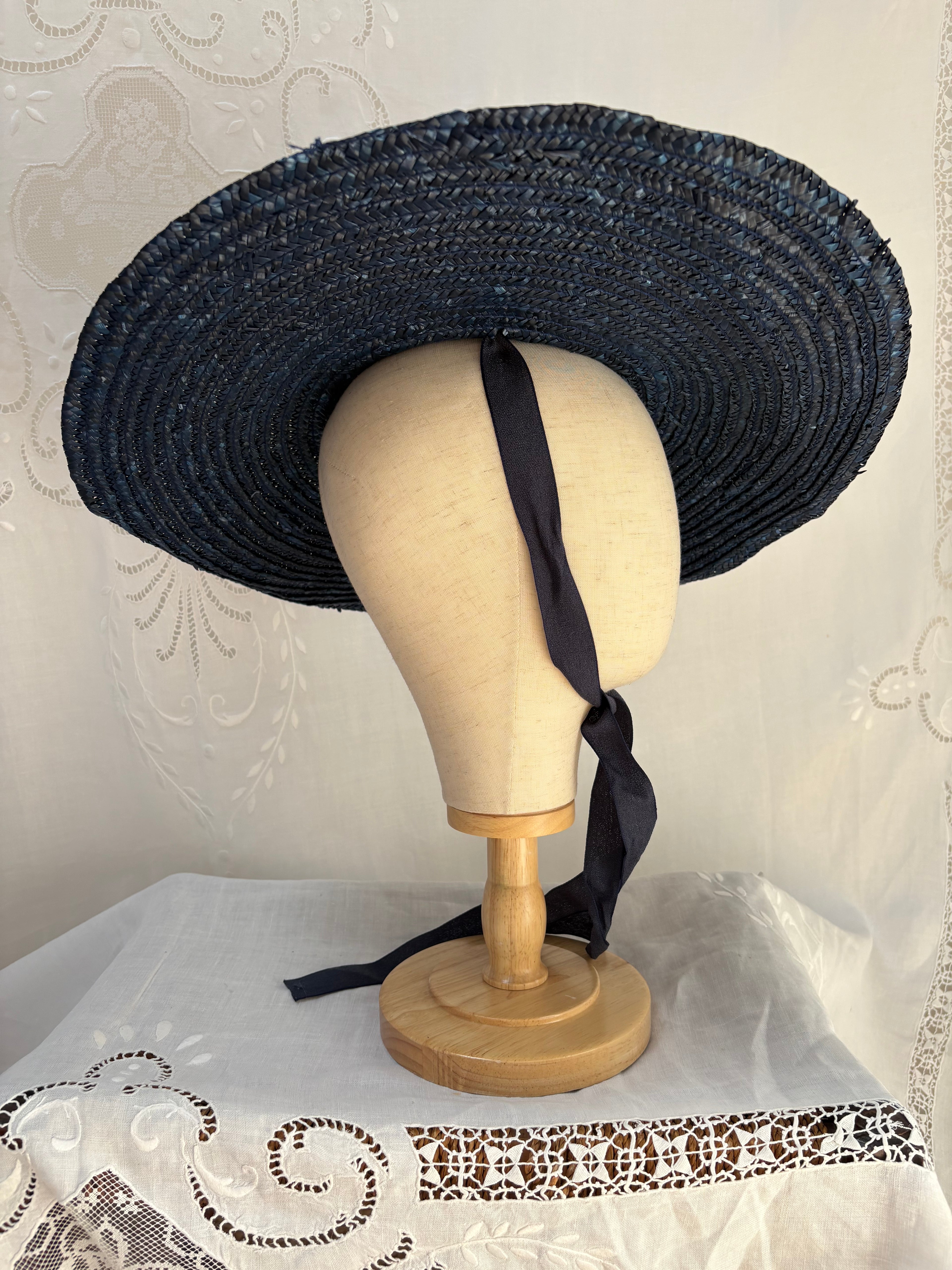 Reproduction 1940s Navy Blue Woven Tilt Hat