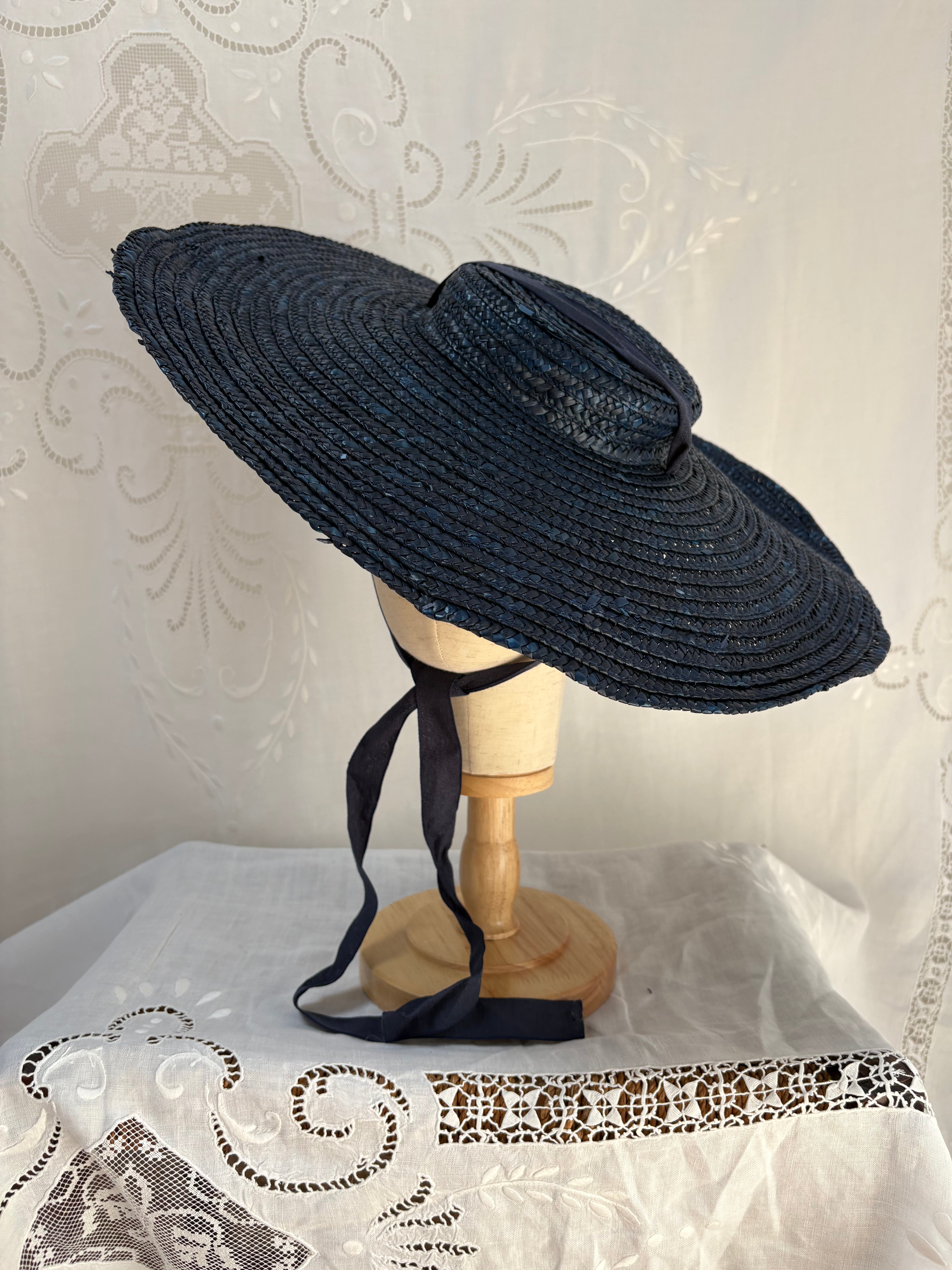 Reproduction 1940s Navy Blue Woven Tilt Hat