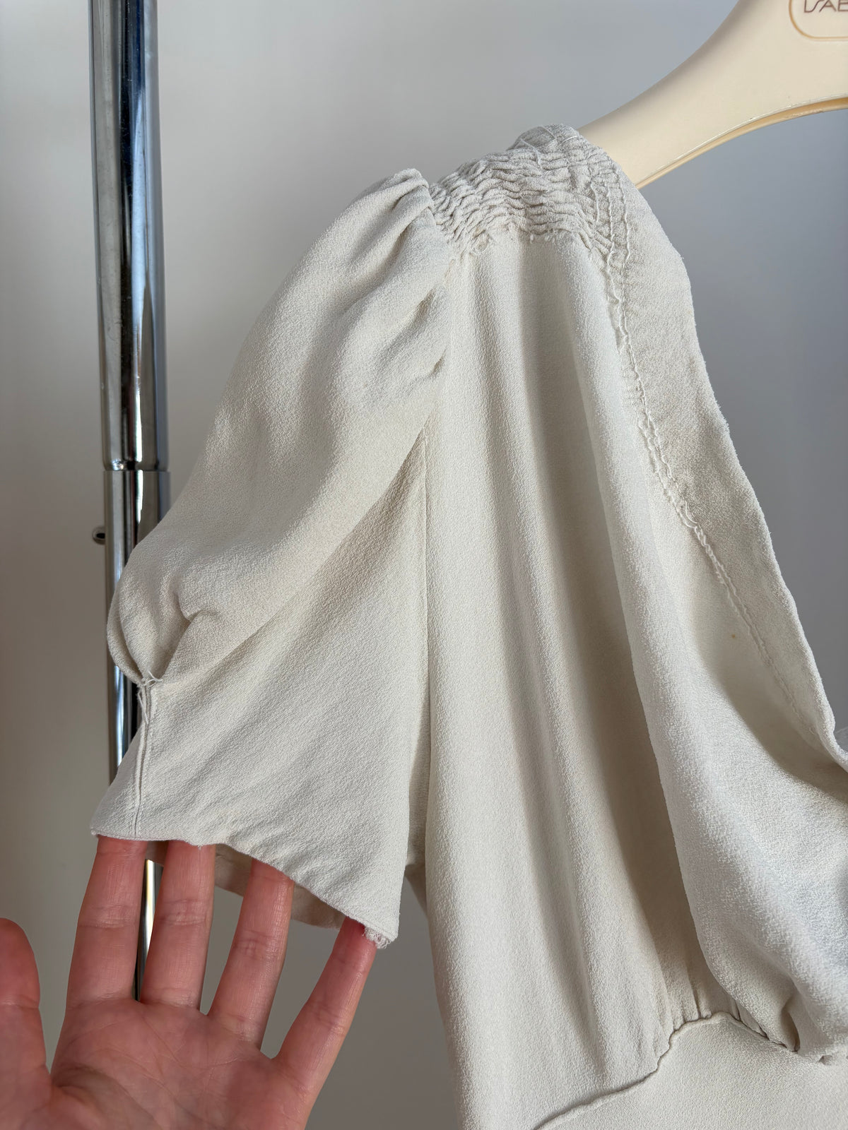 1930s Grey Toned Ivory Crepe Bias Cut Dress