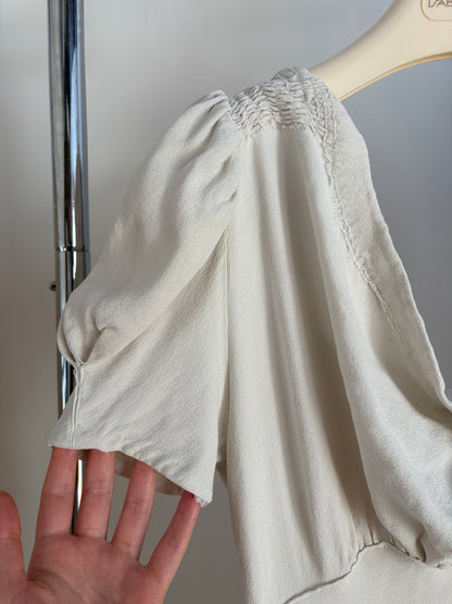 1930s Grey Toned Ivory Crepe Bias Cut Dress